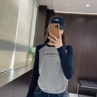 IMFLY金小金自制女装 T恤DYW9958秋季美式撞色插肩袖长袖打底上衣