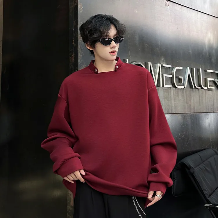 设计感高街痞帅潮牌打底衫男士长袖垫肩青少年小众机车卫衣T恤