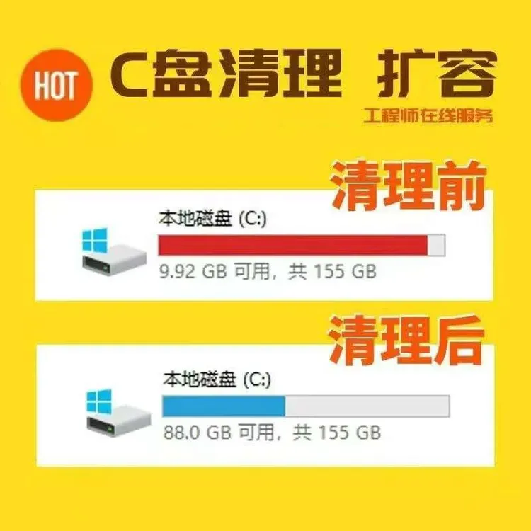 电脑远程c盘清理扩容笔记本磁盘分区合并流氓软件广告弹出内存满