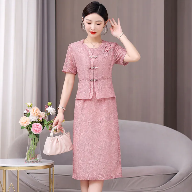 高级感连衣裙女两件套2025年夏季套装妈妈装婚宴礼服喜婆婆中长裙