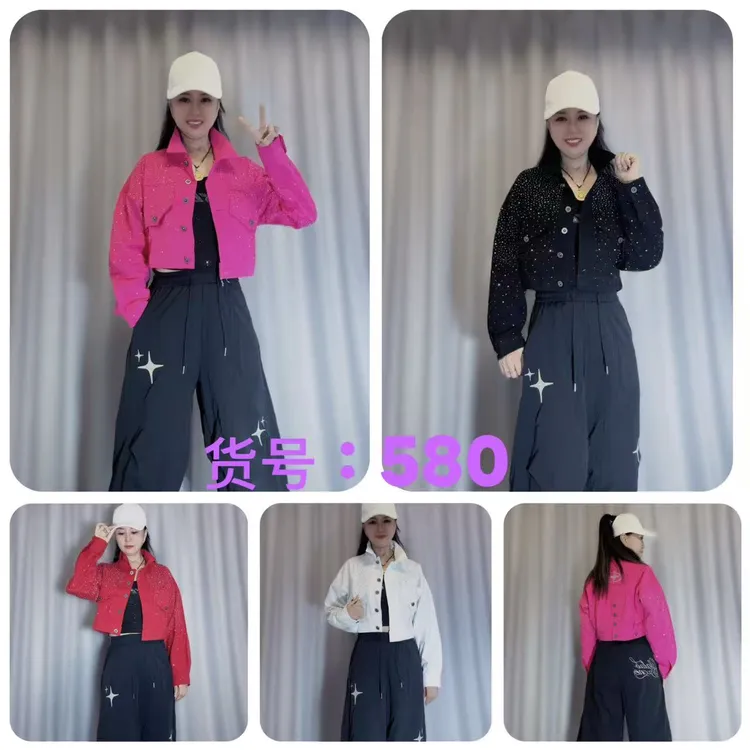 CX580高腰短款烫钻显瘦外套韩版常规长袖短外套显瘦短款
