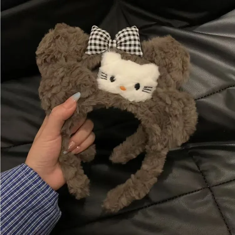 欧美风甜美可爱毛绒猫咪发箍女秋冬新款洗脸化妆头箍卡通发饰