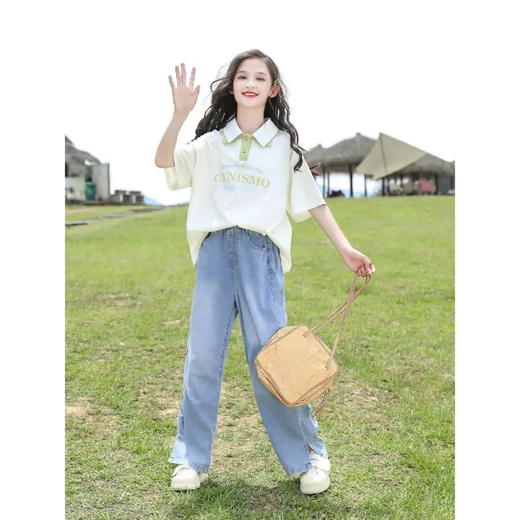 童装女童夏装女童短袖t恤2025新款中大童POLO衫女学生时尚上衣女