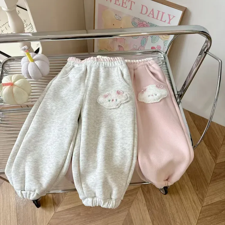 【鹿小冉】韩版女童可爱云朵加绒休闲卫裤秋冬穿搭6036