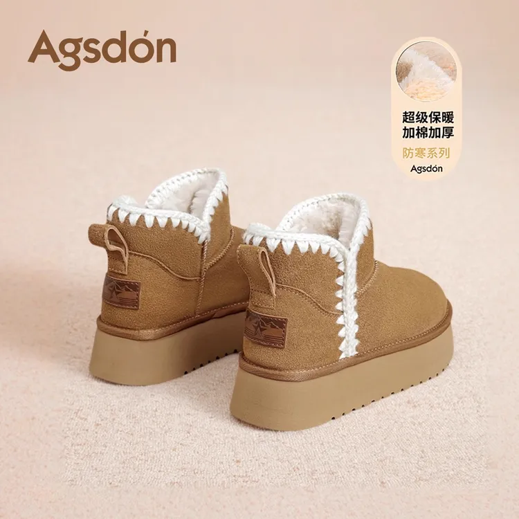 /奥古狮登厚底雪地靴女2024新款冬季加绒加厚防水短靴子保暖棉鞋Q