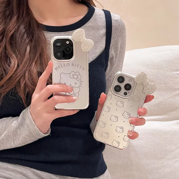 爱心电镀凯蒂猫钻石蝴蝶结iPhone16苹果15适用13/14pro max手机壳