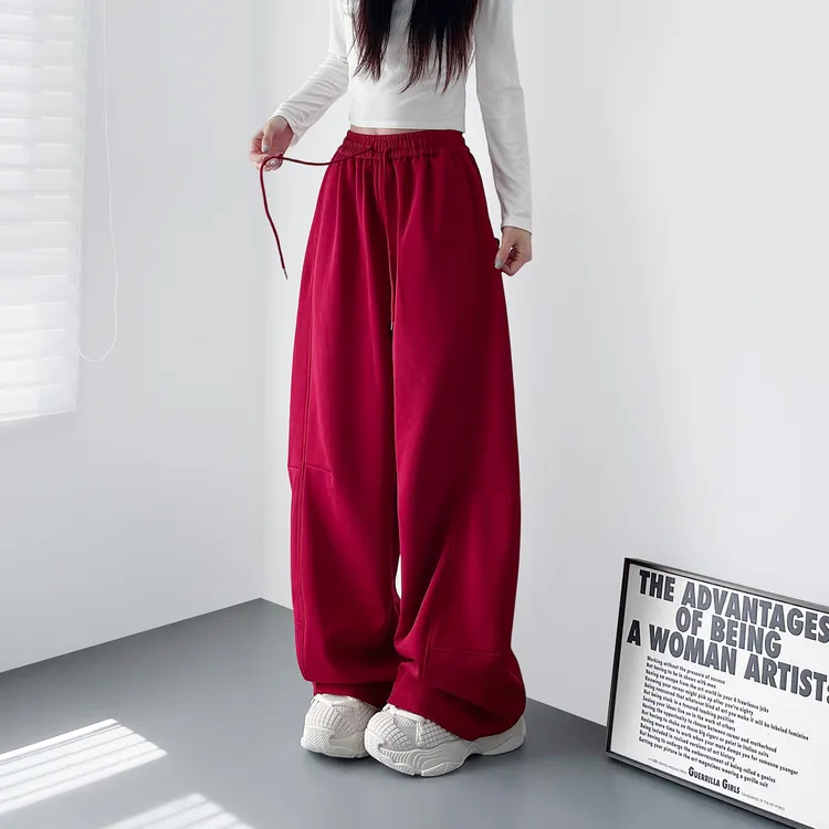 大码基础简约慵懒风阔腿裤女秋季新款胖mm梨型身材松弛感休闲卫裤
