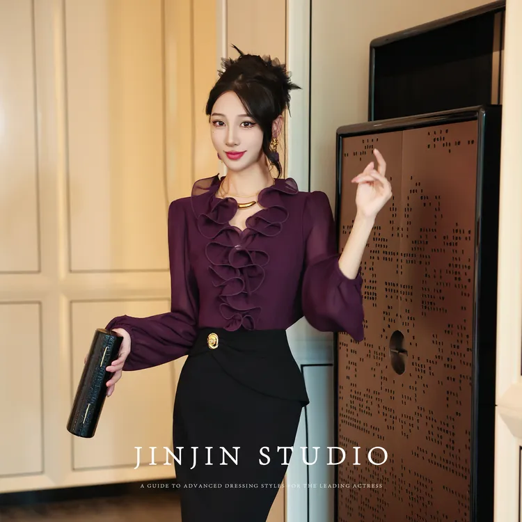 MD进进原创【浪漫美学】2025秋季荷叶边气质时尚衬衣显瘦减龄上衣