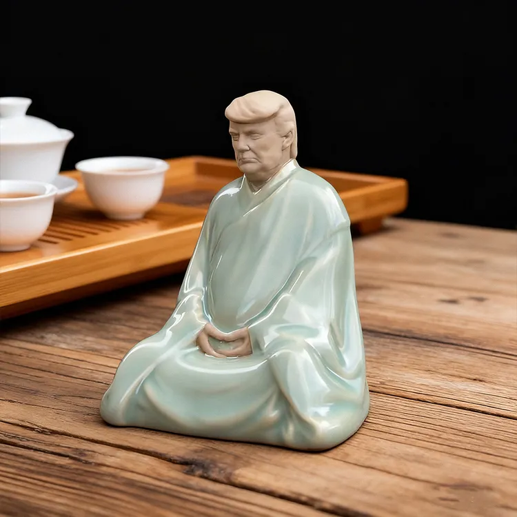 特离谱茶宠陶瓷摆件青砂石鱼缸创意手工茶道禅意和尚茶室复古青瓷