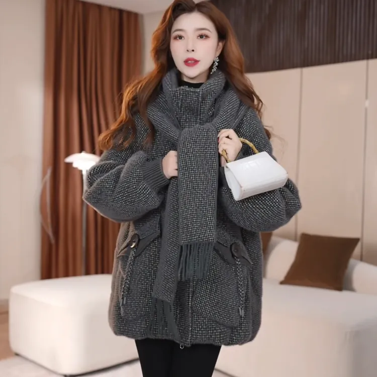 2025年冬季新款气质毛呢羽绒服女中长款加厚保暖白鸭绒百搭外套潮