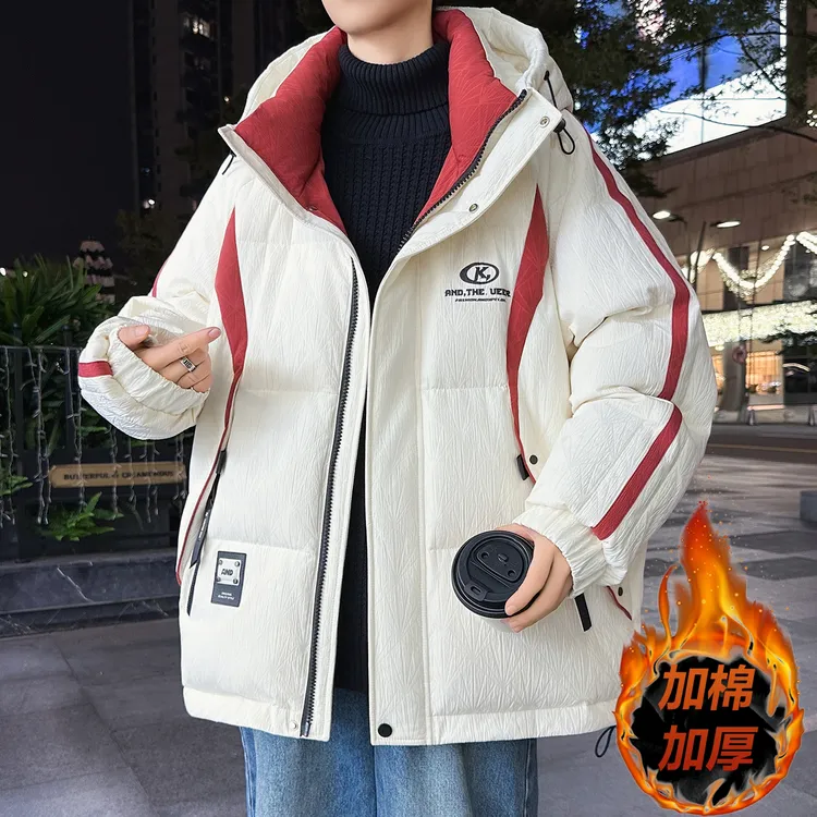 美式男生帅气潮牌加棉加厚保暖棉衣冬季新款休闲宽松连帽棉袄外套