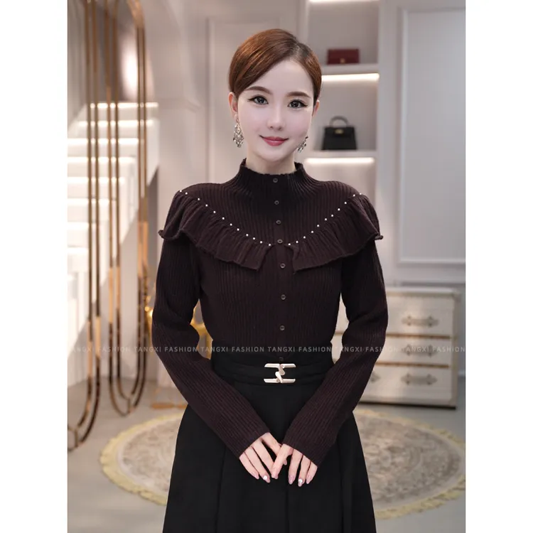 2026秋冬新款【8527】含绵羊毛内搭打底外穿咖色显瘦毛衣立领针织