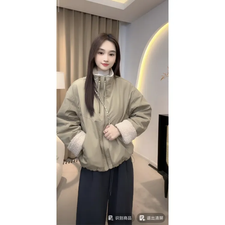 776短款2025仿羊羔毛双拉锁接派克服女小个子韩版休闲宽松棉服外