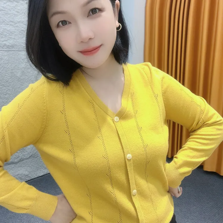 小惠达人专属5607秋冬季微胖长袖V领无图案宽松型针织衫常规女不缩水通勤风