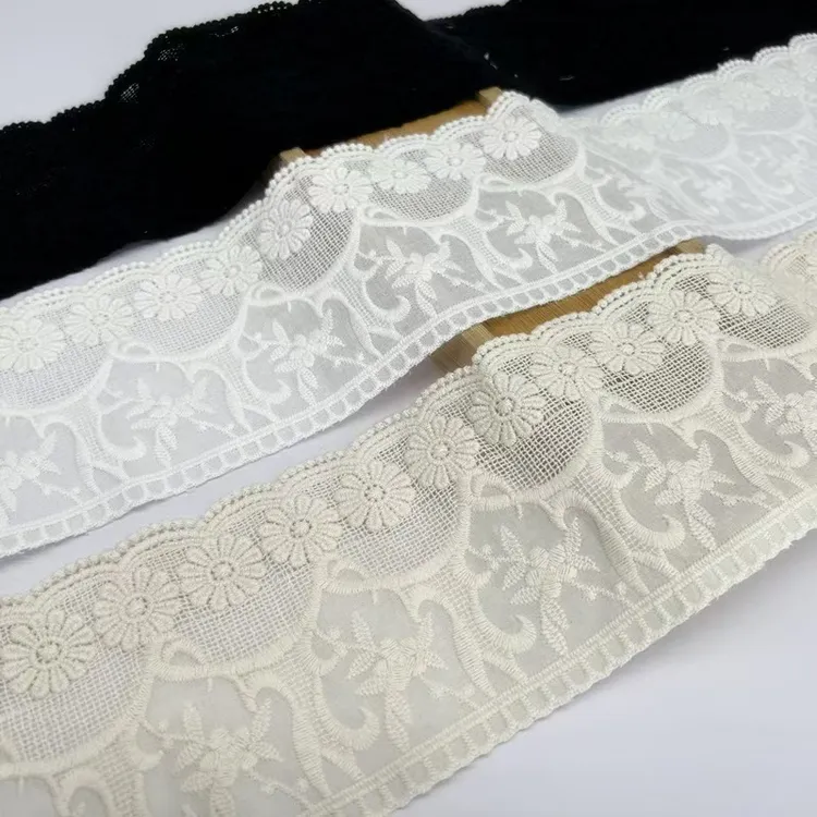 10厘米宽加厚纯棉黑白棉布花边服装下摆接长袖口加长加宽装饰辅料