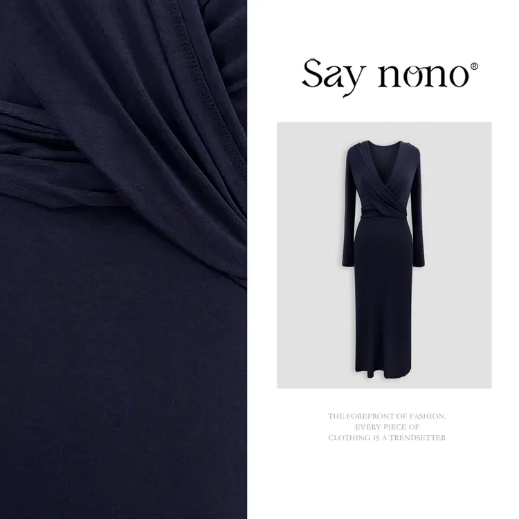 懒猫nono│Saynono 时尚优雅风显瘦修身V领百搭气质长裙Q2262F