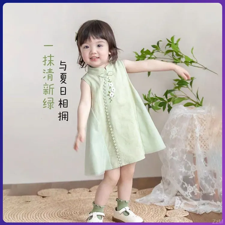新中式公主裙夏季古风女童旗袍1-3岁女童旗袍连衣裙夏装新款洋气