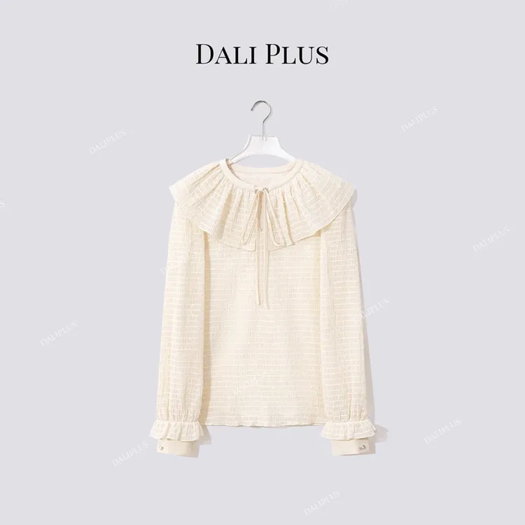 DALI PLUS“披肩斗篷亮闪衬衫”木耳花边长袖衬衫-D5ST1346-2