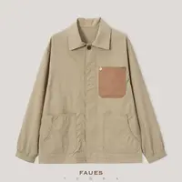 FAUES 汣韧 巴恩风拼牛皮轻量微绉感锦纶口袋翻领复古百搭外套