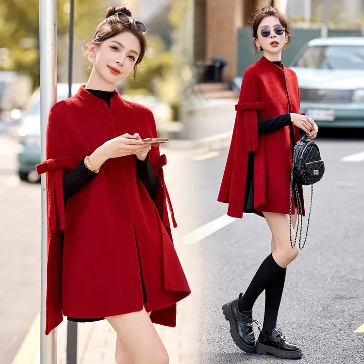 双面羊毛斗篷大衣女2025年秋冬新款高级感洋气时髦中长款毛呢外套