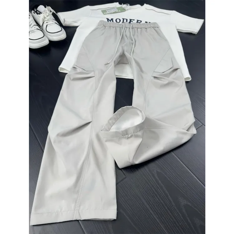 美式机能速干工装裤男款早秋斜切褶皱弯刀裤子潮牌户外运动登山裤