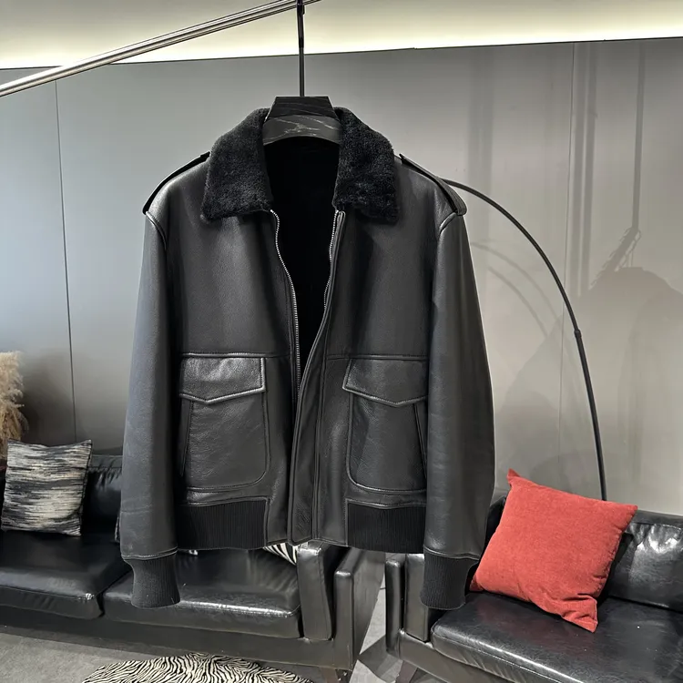 懂货的入“经典三角标”美丽奴皮毛一体男士真皮皮衣皮草外套