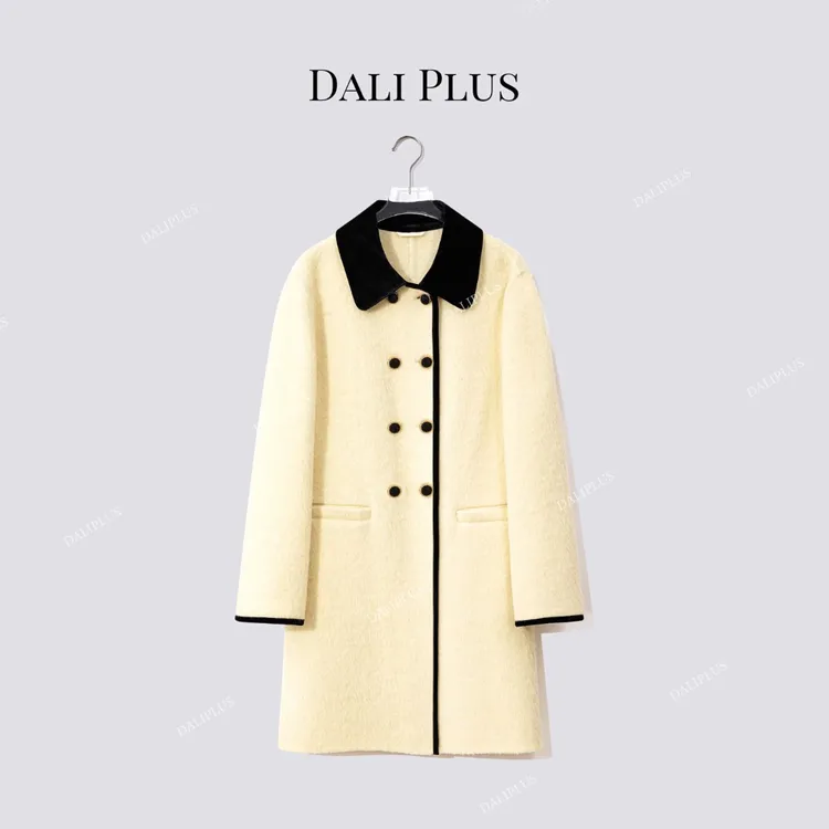 DALI PLUS“小鸡黄苏力羊驼毛”双排扣双面呢大衣-D5LT2239