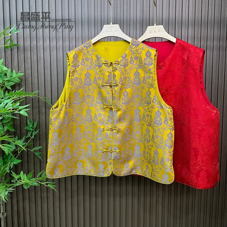 Y8040【葫芦提花新中式国潮马夹】新款立领国风大码女士无袖坎肩