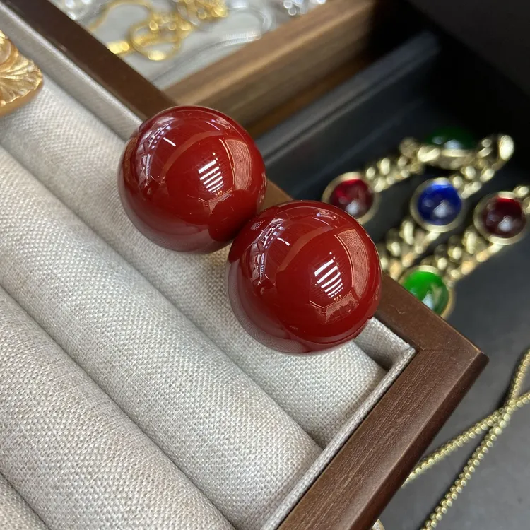 铜合金仿珍珠耳饰 鼎溢安可拉红大樱桃珠2025年新款wr 高级感耳钉
