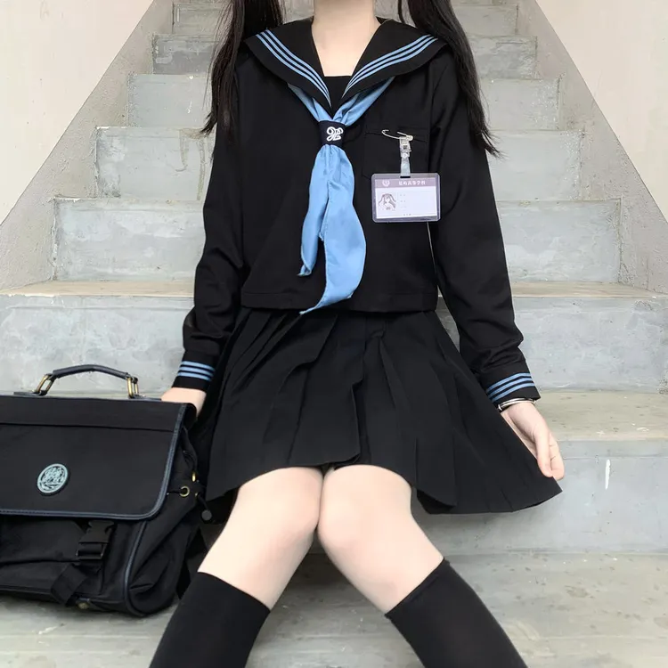 套装学院风日系正统水手服海军基础款三本裙现货蓝jk制服