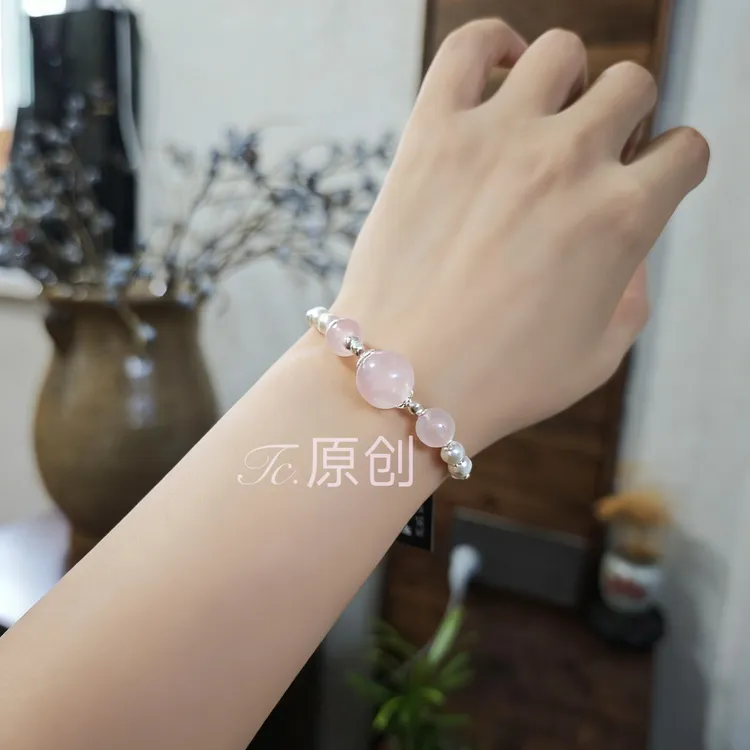 粉水晶青提奶盖银曜石紫锂辉大顶珠手串显白气质清新甜美