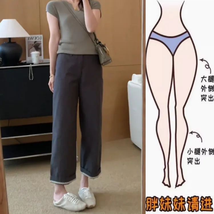 景倩妮韩系设计感直筒休闲裤2025年夏季新款高腰显瘦九分烟管裤子