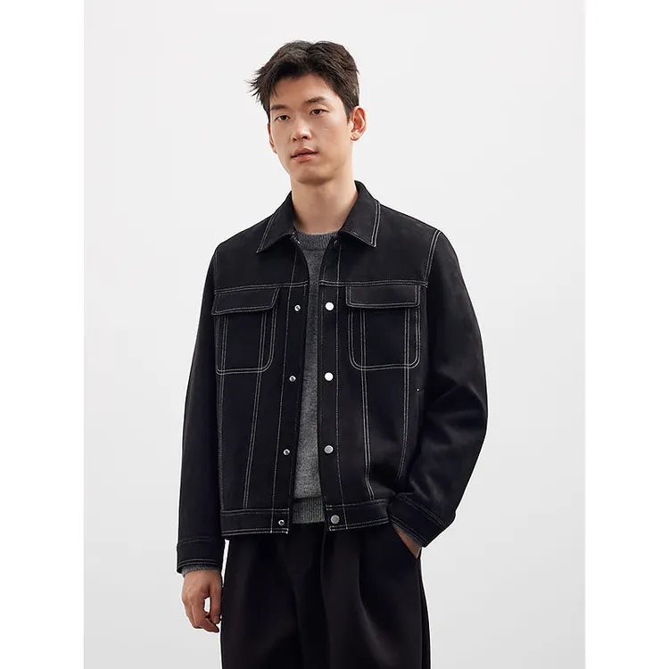 【新品】GXG男装复古明线夹克宽松翻领工装风外套25年#G25D213110
