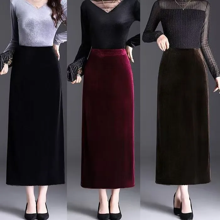 【衣雅严选】新款重磅醋酸植绒气质显瘦高腰半身裙8066-2404