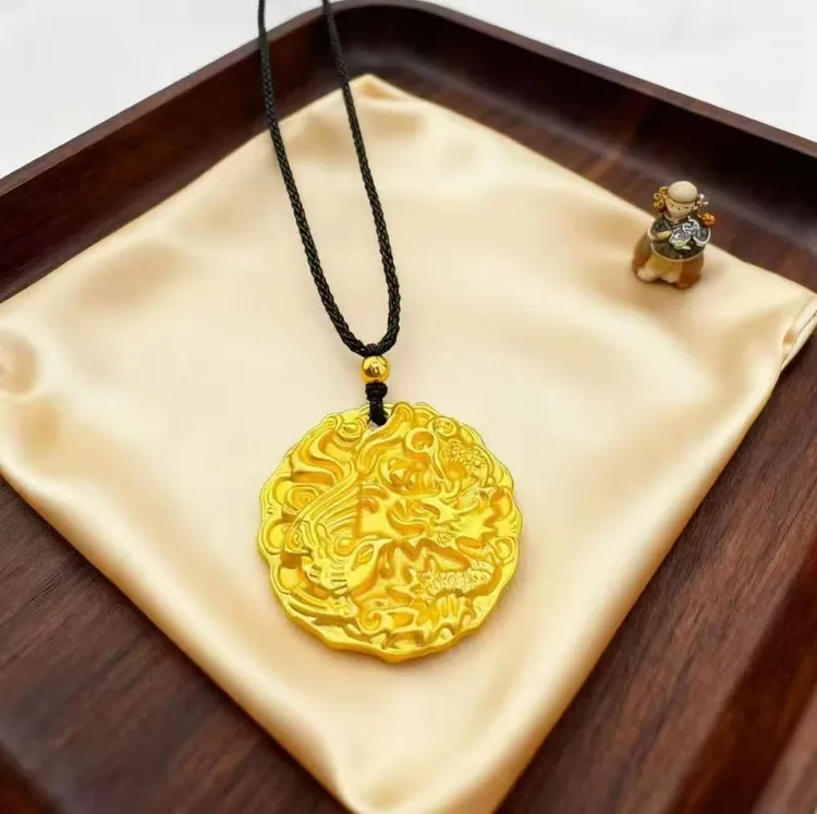 合金吊坠 龙凤呈祥吊坠金色龙凤牌吊坠项链本命年锁