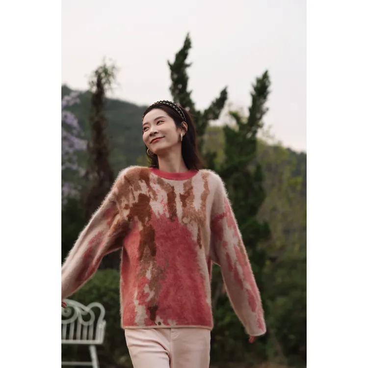 CHENSMCHEN 绵羊毛时尚温柔针织衫女休闲宽松显瘦上衣CSZ8306WL