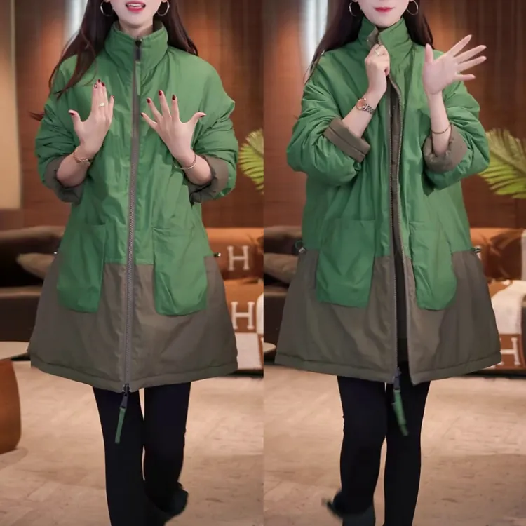 时尚休闲加厚保暖双面穿棉衣女秋冬新款洋气宽松显瘦立领棉服外套