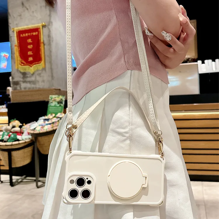 【苹果/华为/oppo/vivo/小米/荣耀/红米】手提斜跨补妆镜支架手机壳