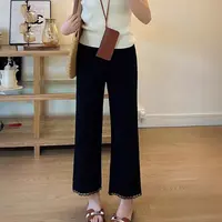 秋季新款拼接蕾丝花边喇叭裤休闲女裤时尚显瘦弹力微喇裤大码