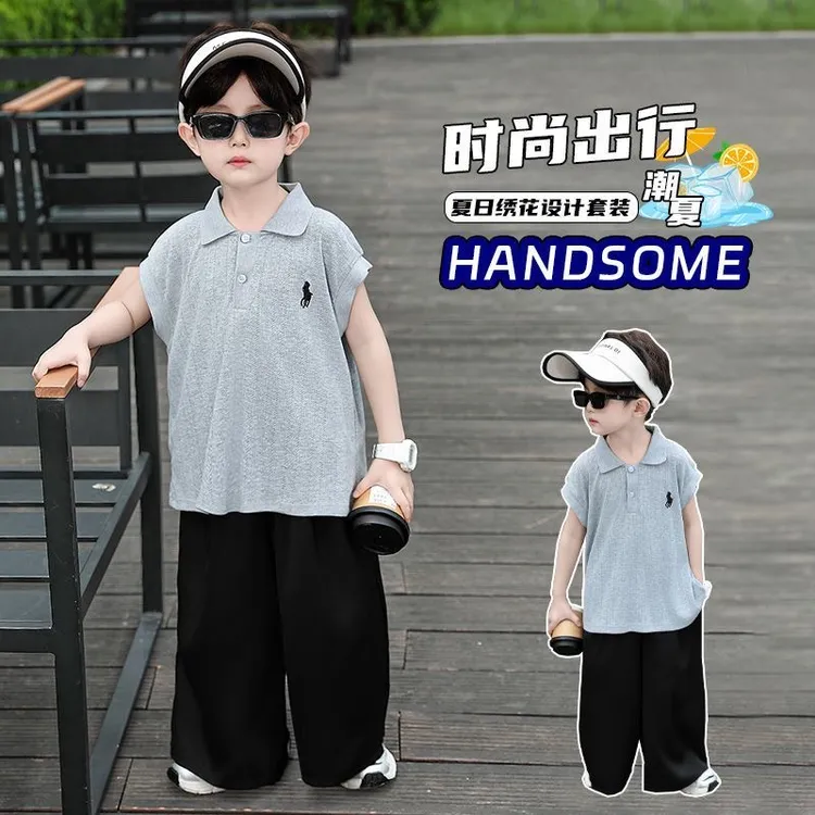 男童夏装无袖套装2025新款小少爷宝宝韩范痞帅小男童装儿童背心潮