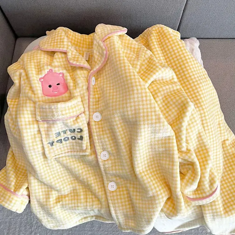 黄格露比珊瑚绒加绒加厚睡衣秋冬季女款爆款2025新款长袖裤家居服