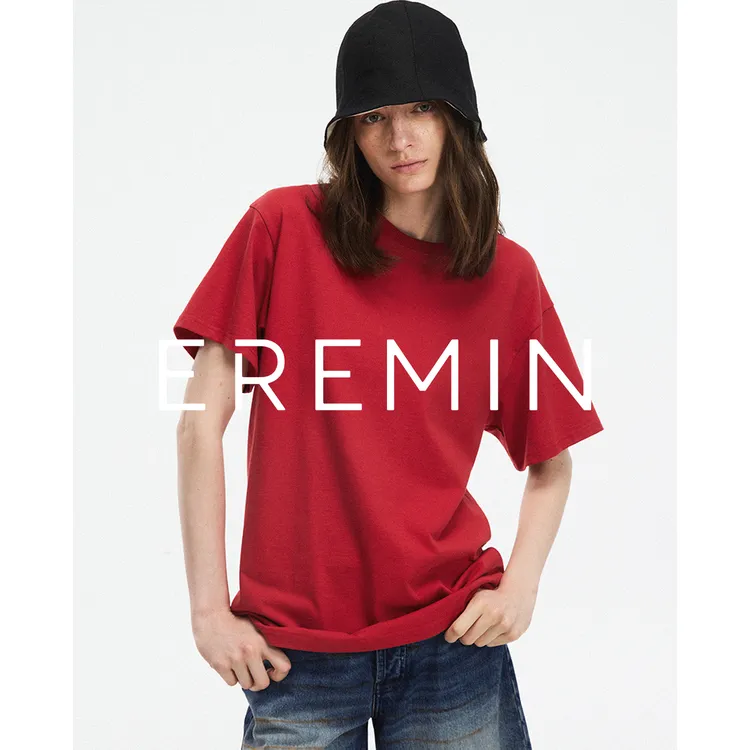 DE Mincollection正红T/row风定制纯色宽边经典棉质短袖T恤55307