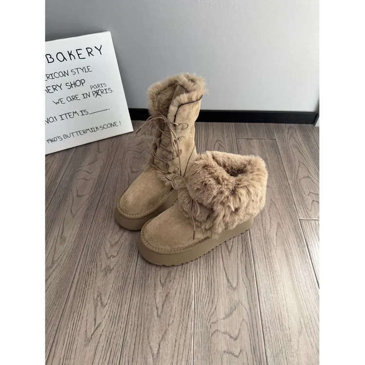 东北保暖厚底雪地靴防滑女冬季中高加绒加厚2025新款两穿外穿棉鞋