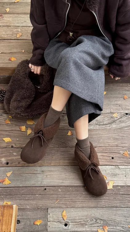 【翻边短靴】韩版冬季加绒款复古短靴