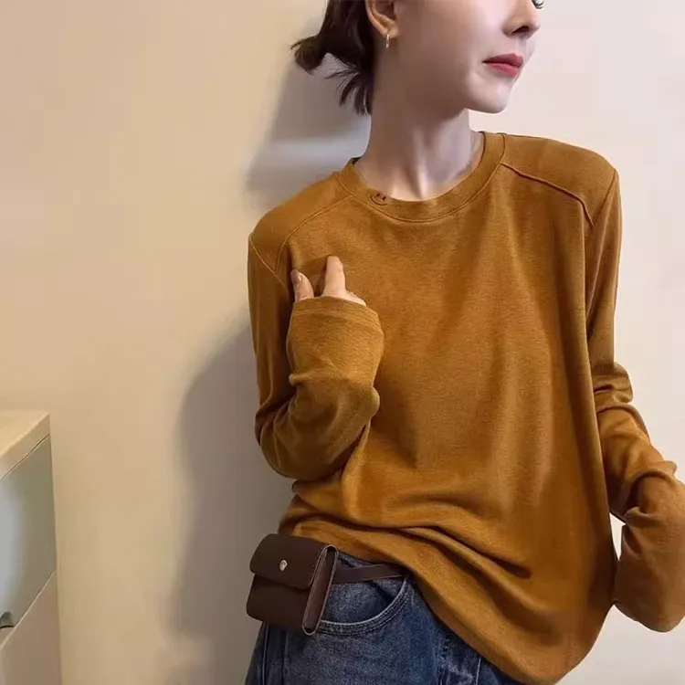 圆领长袖T恤女2025秋季新款韩版休闲时尚刺绣洋气百搭打底衫上衣