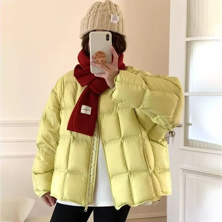 【时尚新品】冬季新款韩版2025圆领可爱小方格宽松保暖面包服棉衣女