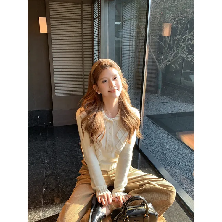 2025秋冬季韩系软糯针织衫女修身麻花毛衣打底衫上衣高腰宽直筒裤