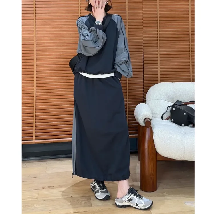 时尚休闲套装裙女2025秋季新款洋气宽松显瘦撞色卫衣半身裙两件套