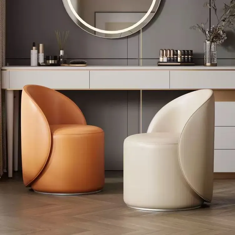 家用卧室轻奢梳妆北欧化妆凳子椅子网红客厅简约美甲靠背旋转圆凳