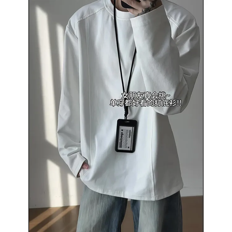 cleanfit美式重磅解构长袖T恤男秋季boxy版型空气层拼接打底卫衣